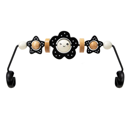 TinlyFinly Baby Bouncer Toy Bar Wooden Compatible with Baby Bjorn Bouncers, Bouncer Toy Attachment Tight and Secure Fit, So Fun to Watch, Touch and Spin for Babies All Ages (Black and White Flower)