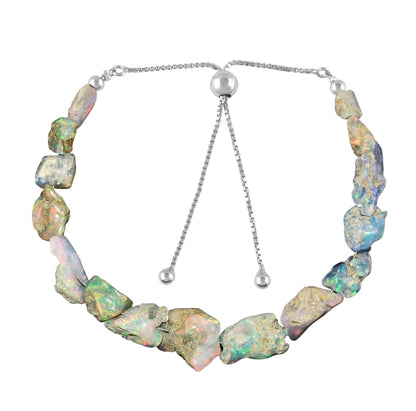 OdrillionGems Natural Raw Ethiopian Opal Gemstones Bolo Bracelet, Opal Rough Stones, Healing Crystals, 925 Sterling Silver, Handmade, Birthstones, Adjustable Slider, Women Jewelry, Valentine Gifts