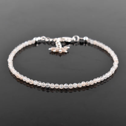 QNAVIC Grey Moonstone Micro Beads Dainty Bracelet for Women, Natural Gemstone Jewelry, Healing Chakra Crystals June Birthstone Gift for Her, Silver Plated Chain 8 inch