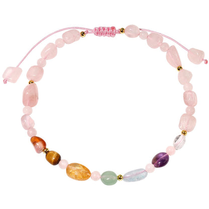 Jewever 7 Chakra Crystals and Stones Anklet Irregular Tumbled Gems Beaded Ankle Bracelets for Women Spiritual Energy Meditation Yoga Healing Jewelry Mom's Gifts (Rose Quartz)