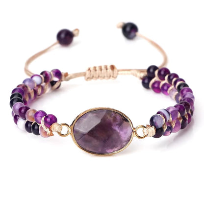 "SS Boutique" Purple Agates Healing Bracelet, Handmade Braided Gemstone Bangle for Meditation, Energy, Spiritual Protection & Mental Balance - 1pc Yoga Bracelet with Premium Gift Box