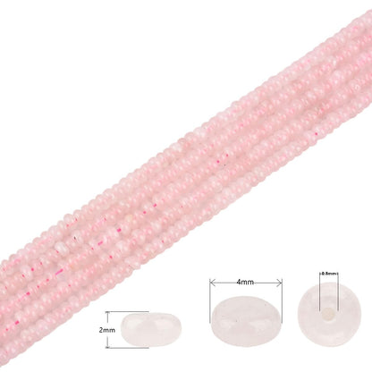 160pcs 4x2mm Natural Pink Rose Quartz Stone Disk Rondelle Spacer Semi Precious Gemstone Loose Beads for Jewelry Making 15 Inch