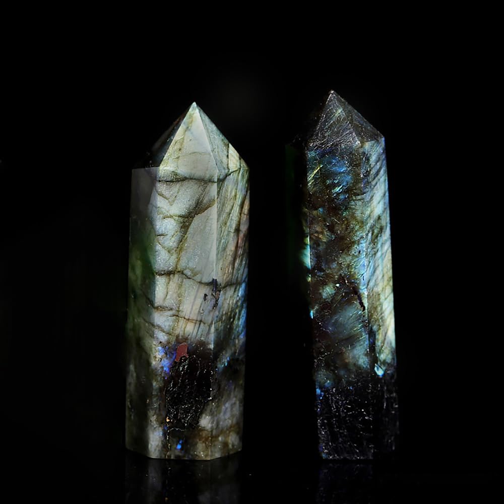 7PCS 2.2-2.6" Natural Crystals Tower Figurine Ornaments Polishing Rose Quartz Amethyst Stone Hexagonal Point Wand Obelisk Statue for Aquarium Decorative Rocks Gifts Home Decor(2.2inch/7pcs)