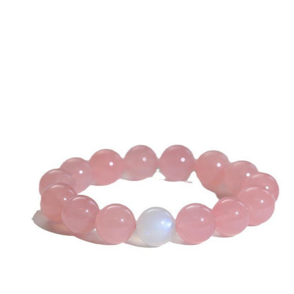 Pink Crystal Bracelets, 8mm Gemstone Bracelet Love Stone, Rose Stone Healing Crystal,Soothe Anxiety, Meditate, Relax, Enhance Emotional and Romantic Atmosphere (White moonligh pink, One Size)