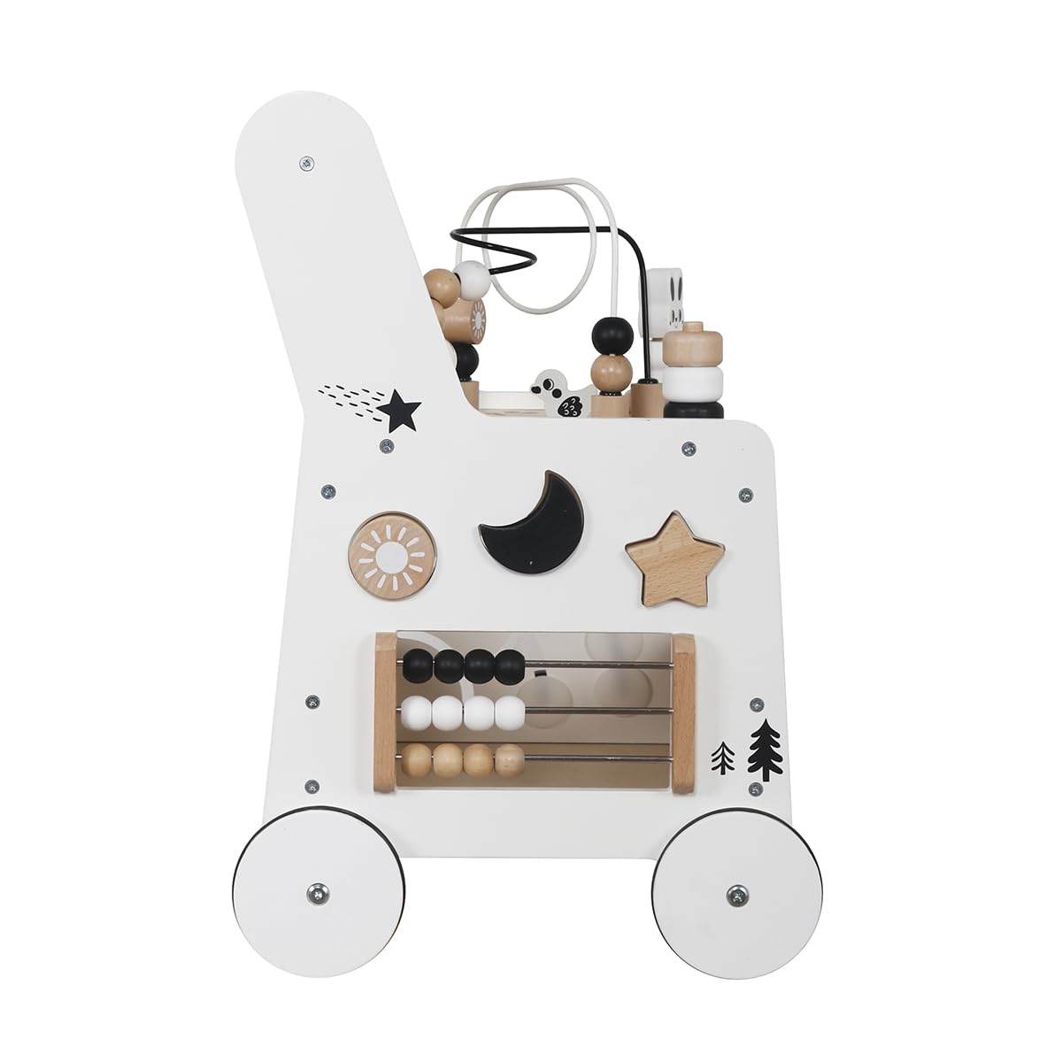 Wooden Baby Walker Activity Cubes,Baby Push Walker Toy for Toddler, 5in1 Montessori Learning&Educational Toys for 1+ Year Old Boy Girl | Sorting&Stacking | Bead Mazes and Counting Toys