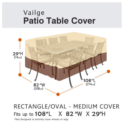 Vailge Waterproof Patio Furniture Set Cover with Padded Handles, Patio/Outdoor Table Cover, Patio/Outdoor Dining Rectangular Table Chairs Cover Medium