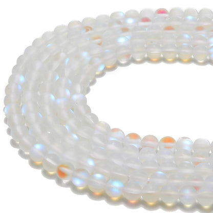 PLTbeads Gorgeous Moonstone Crystal Glass Natural Gemstone Loose Beads 8mm Matte Round Approxi 15 inch DIY Bracelet Necklace for Jewelry Making