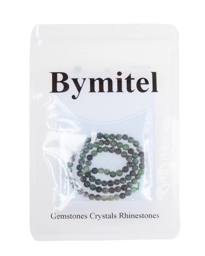 Bymitel 90 pcs Natural Genuine Real Round Loose Stone Beads Gemstone Spacers for Charm DIY Jewelry Making 15.5" per Strand 4mm (Ruby Zoisite, 4mm)
