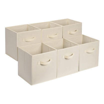 Amazon Basics Collapsible Fabric Storage Cube Bins Organizer with Handles for Organization and Organizing Solution, 13"x13"x13", Beige, 6-Pack