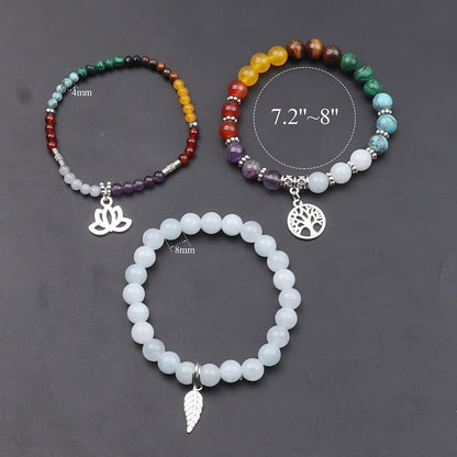 UEUC Natural Gemstone Chakra Bracelets for Women, Multilayer Tree of Life Lotus Crystal Healing Stone Bracelet Sets, Yoga Meditation Reiki Relax Bracelets for Stress Relief(#82)