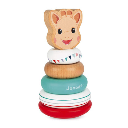 Janod Sophie La Girafe 6 pc Wooden Stackable Roly-Poly Toy - Ages 12+ Months - J09501