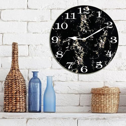 Houseuse Black Marble Wall Clock Modern Stylish Clock for Living Room, Battery Operated Easy to Read Bedroom, Bathroom and Kitchen Housewarming Seasonal Shop Hotel Round 10"