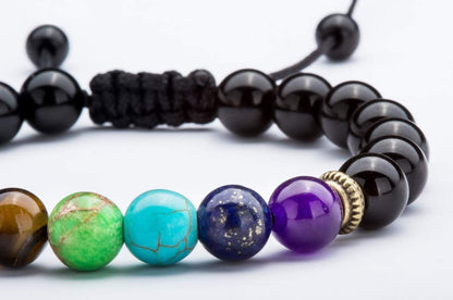 GelConnie 7 Chakra Bracelets 8mm Black Agate Chakra Stone Healing Crystal Bracelet Braided Rope Yoga Bead Bracelets Meditation Relief Anxiety Bangle Relax Energy Balance Gift for Women, Men