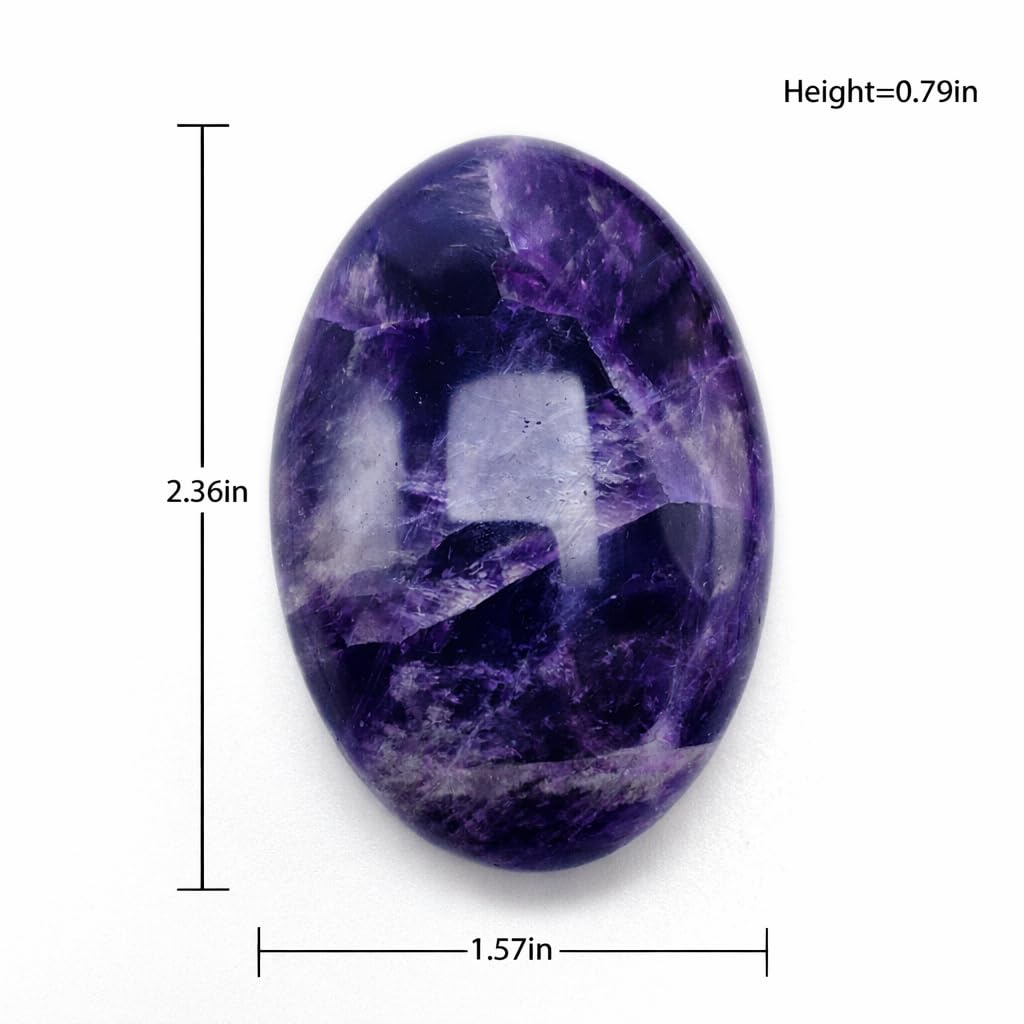 BEAUSIOO 2.4" Amethyst Palm Stone for Anxiety Relief, Healing Crystal for Meditation & Stress Relief, Polished Pocket Stone with Gift Box