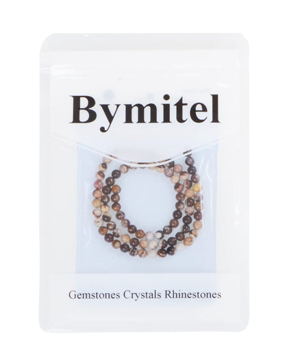 Bymitel 90 pcs Natural Genuine Real Round Loose Stone Beads Gemstone Spacers for Charm DIY Jewelry Making 15.5" per Strand 4mm (Brown Zebra, 4mm)