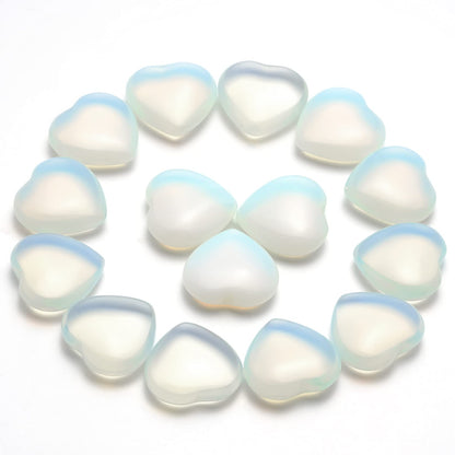 Marrywindix 15 Packs 0.8 Inch Healing Crystal Natural Opalite Heart Love Carved Palm Worry Stone Chakra Reiki Balancing