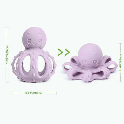 haakaa Octopus Rattle Teether,2-in-1 Baby Teething Toy with Gentle Rattle,Soft Textured Teether for Sore Gums,Easy to Grasp Sensory Toy for Babies 3M+,Lavender
