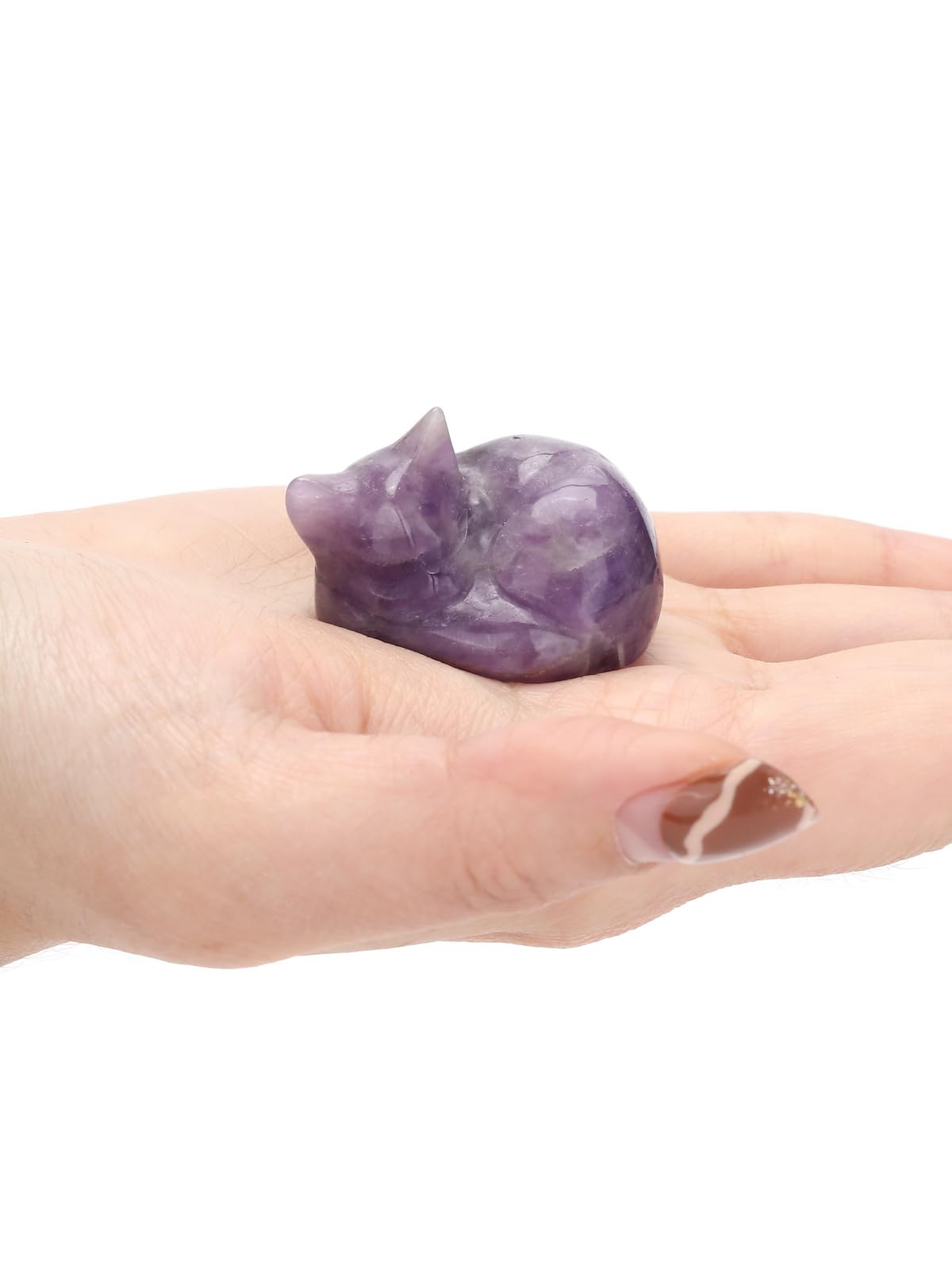 Jovivi Amethyst Sleeping Cat Crystal Figurine, 1.6" Natural Stone Polished Carved Gemstone Lucky Kitten Statue Sculpture for Home Office Desk Decor, Gifts for Women and Cat Lovers
