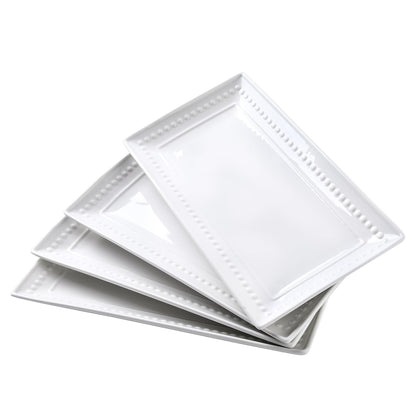 Feenmai 14 inch Ceramic Serving Platter - Rectangular Serving Trays Set of 4, Large Embossed Plates, Porcelain White Platters for Steak, Appetizer, Dessert, Tacos, Housewarming, Oven Dishwasher Safe