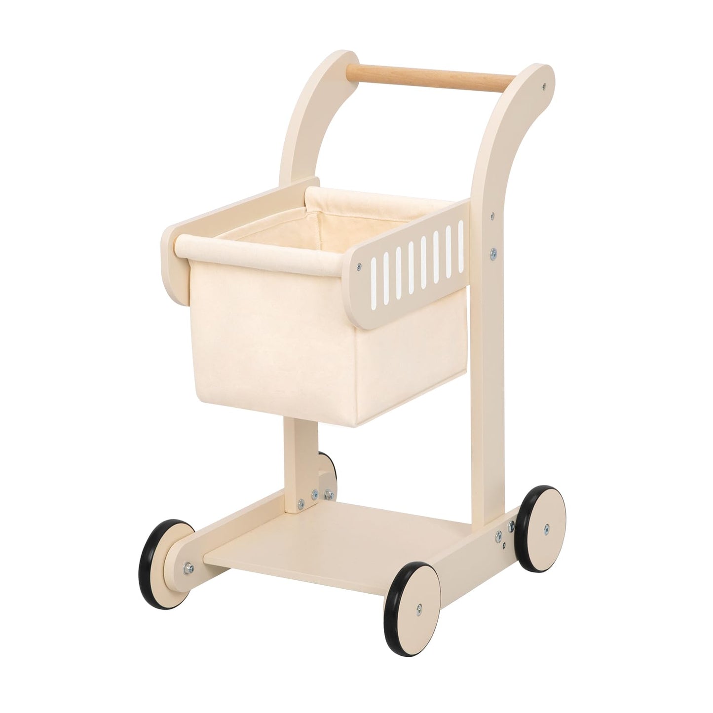 OOOK Baby Push Walker Doll Stroller, Wooden Baby Walker for Girls and Boys, Kids Shopping Cart for Toddlers, Kids Stand Learning Walker with 4 Wheels