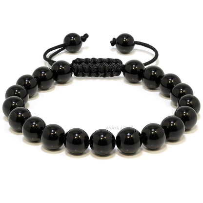 ANAYA AGATE Healing Crystal Bracelet – Chic Gemstone Bracelet for Men and Women – 8mm Round Bead Bracelets for Spiritual Healing, Protection, Positive Energy - Black Obsidian