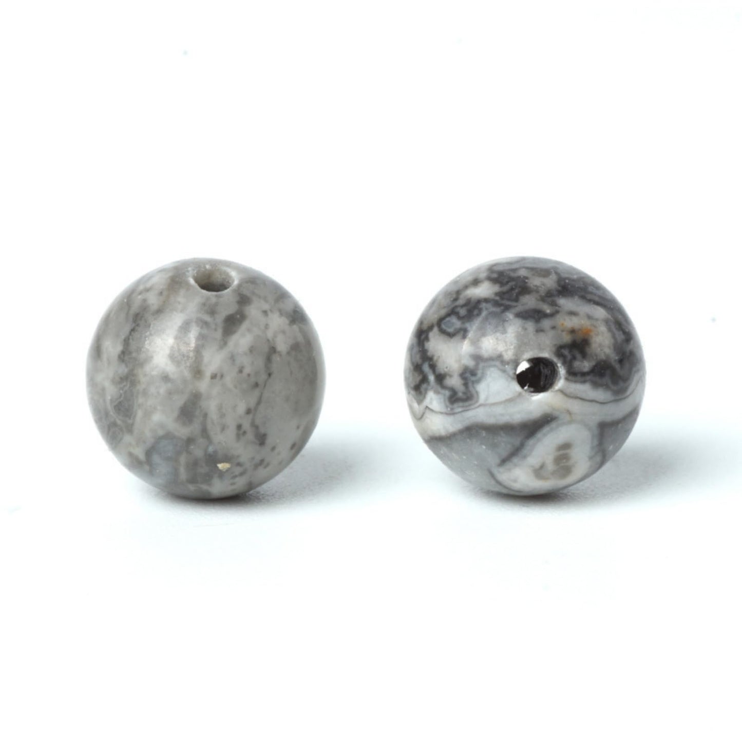 100Pcs Natural Stone 8mm Grey Map Round Loose Gemstone Energy Healing Beads Hole Size 1mm DIY Smooth Beads for Bracelet Necklace Earrings Jewelry Making