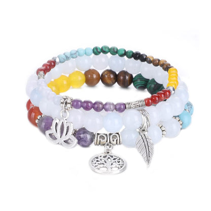 UEUC Natural Gemstone Chakra Bracelets for Women, Multilayer Tree of Life Lotus Crystal Healing Stone Bracelet Sets, Yoga Meditation Reiki Relax Bracelets for Stress Relief(#82)