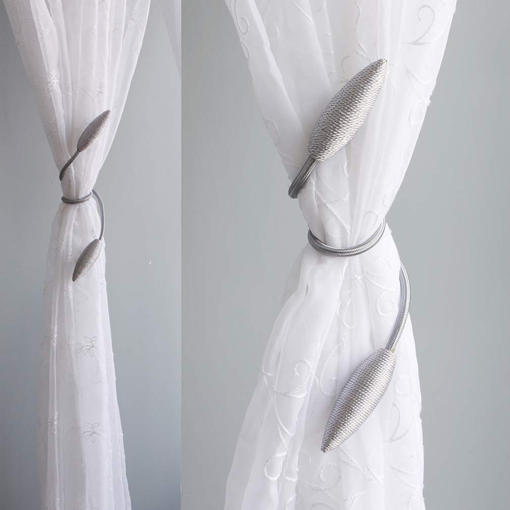Valea Home 2 Pieces Curtain Tiebacks Clips Creative Window Drape Twist Tie Backs European Style Custom Made Curtain Holders Decorative Draperies Holdbacks, Silver Grey