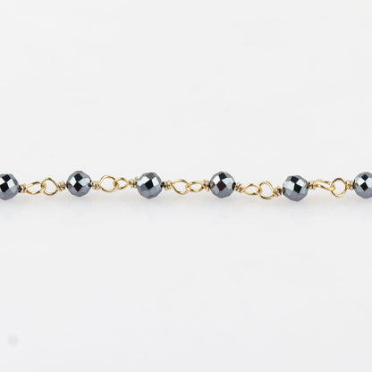 JOR Natural Hematite Beaded Rosary Anklet, Handmade Craft, Anklet Beads Bracelet, Chakra Healing Anklet, Gemstone Women Jewelry, Dainty Gold Plated Anklet 9 inch + 2 inch (1pcs)