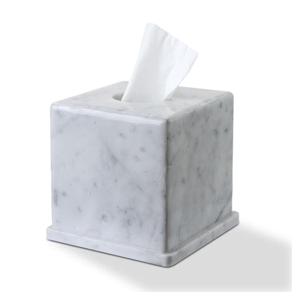 HAMAKAWA Natural Marble Tissue Box Cover, Carrara White Tissue Organizer 6 x 6 x 5.7 inch, Heavy Stone Decorative Box, Square Tissue Box Holder for Home Decor, Kitchen, Bathroom, Bedroom