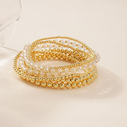 Dainty Gold Beaded Bracelet Stack for Women,Bohemia Stretch White Glass Beads Non Tarnish Stackable Bracelets Set Fashion Prom Party Holiday Accessories Jewelry Gift Friendship