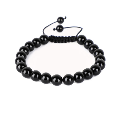 AD Beads Natural 8mm Gemstone Bracelets Healing Power Crystal Macrame Adjustable 7-9 Inch (Black Onyx)