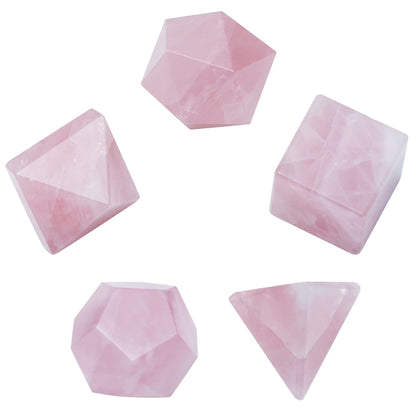 Crocon Rose Quartz 5Pcs Platonic Solids Crystal Geometry Set, Platonic Solids Sacred Geometric Stones for Meditation Reiki Balancing Healing Chakra Stone Cleansing Spiritual Good Luck (15-20mm)