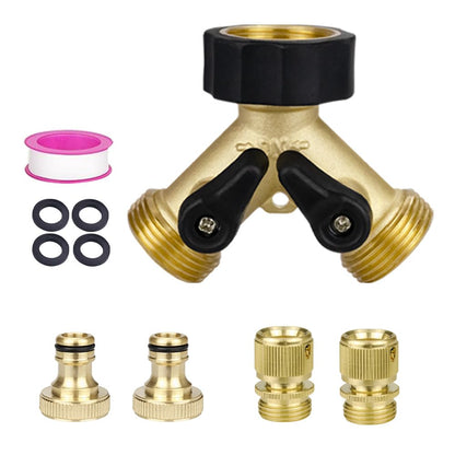 TMOK Garden Hose Splitter 2 Way With 2 Brass Nipple Connector,Heavy Duty Brass Hose Connector Tap Splitter, Y Splitter 2 Valves And Outdoor Faucet with 4 Extra Rubber Washers