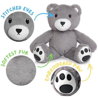 HUGWIMI Huggable Gray Teddy Bear, Soft Stuffed Plushie - Easter Gifts for Kids and Teen Girls, 16 Inches