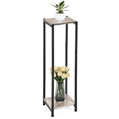 Dipion Extra Tall Plant Stand Indoor,40 Inch Plant Stands,2 Tier Metal Plant Stand with Heavy Duty Wood,Greige and Black