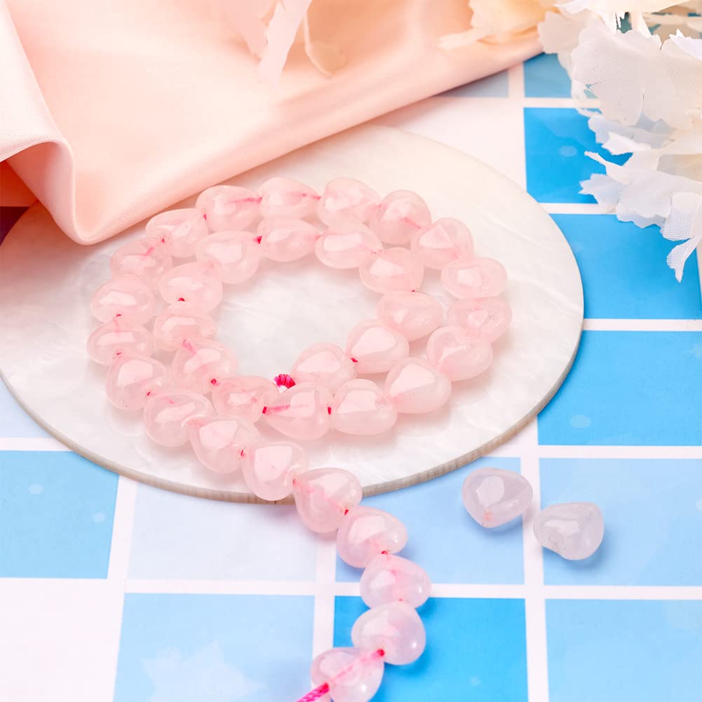 Fashewelry 42pcs Polished Heart Natural Rose Quartz Stone Beads Tumbled Chakra Gemstone Beads Crystal Healing Drilled Loose Beads for Earring Bracelet Necklace Jewelry Making