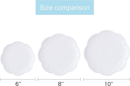 YBK Tech Elegant Round Embossed Lace Plate, Ceramic Serving Plate for Breakfast Afternoon Tea (White, 6-inch)