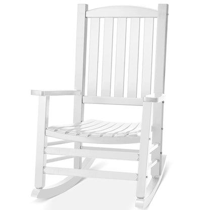 Besunbar Wooden Outdoor Rocking Chair, Oversized Patio Rocking Chair w/400lbs Support & High Backrest | Porch, Lawn, Garden, Backyard，White