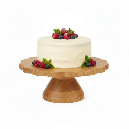 Mela Artisans Wooden Cake Stand 12 Inch | Natural Finish Mango Wood Pedestal Riser | Footed Cupcake & Dessert Stand | Multipurpose Cake Display for Home Decor | Dining Table | Pastries