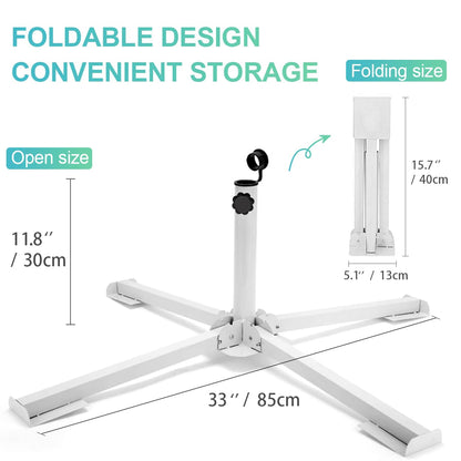 KiKiHeim Patio Umbrella Stand Outdoor Base, Portable Foldable Beach Umbrella Stand, Rust Free Tempered Iron Umbrella Base Holder, White