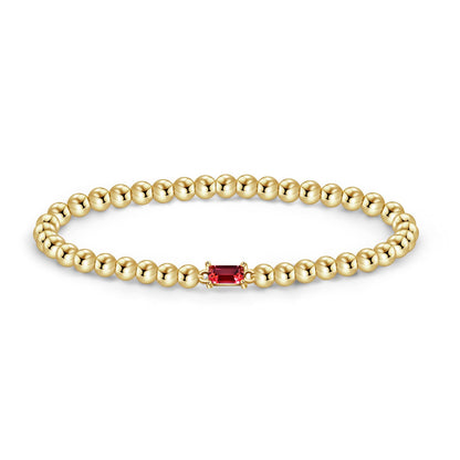 Free bird Ruby Birthstone Bracelet 14K Gold Plated Beaded Bracelets Dainty Stretchable Elastic Beaded Bracelet Stackable Trendy Gold Bracelet for Anniversary Jewelry Gifts