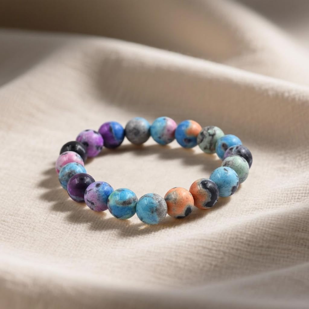 PZTIIY Natural Energy Healing Stone Charm Bracelet 10mm Natural Energy Healing Lava Rock Bracelet - Unisex (Large)