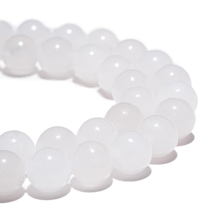 8mm Natural White Jade Gemstone Beads Polished Round Smooth Stone Beads for Bracelets Jewelry Making 15inch Loose Beads