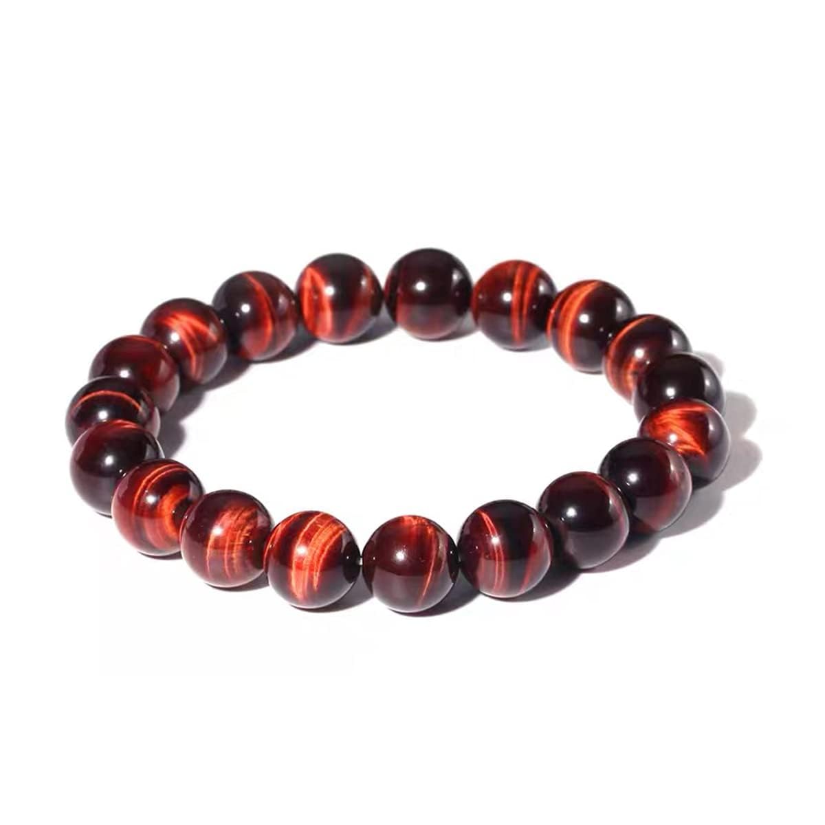 TaHLga 12MM Red Tigers Eye Bracelet for Men | Natural Healing Root Chakra Gemstones | Fits for 8-8.5" Large & Strong Wrist | Bring Luck & Fortune | Anxiety Relief Spritual Gift for Friends Familys
