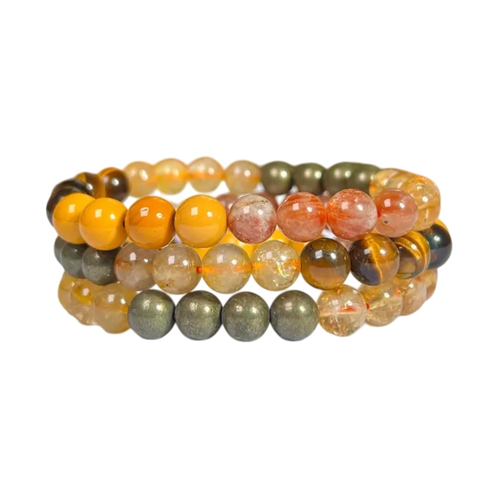 Solar Plexus Chakra Crystals Carnelian, Citrine, Tiger Eye, Peach Moonstone Round Beaded Stretchable Bracelet