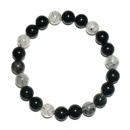 TaHLga 10MM Black Rutilated Quartz Bracelet | Natural Rutilated Quartz Gemstones | Bring Luck Wealth Courage | Protection from Evil | Gift