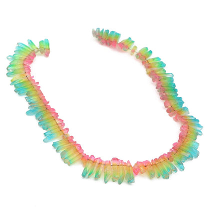 BEADIA Pink/Green Titanium Coated Crystal Quartz Spike Point Stick Beads Rough 1.0"-1.5" for Jewelry Making 15 Inch/Strand