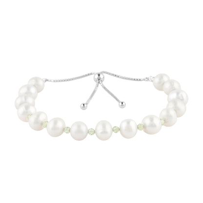 CRYSTALIS Natural Peridot And Natural FW Pearl Beaded Bolo Bracelet, Elegant Beads Crystal, Chakra Bracelet, Healing Bracelet, Gemstone Jewelry, 925 Sterling Silver Slider 10 inch, Gift for Princess
