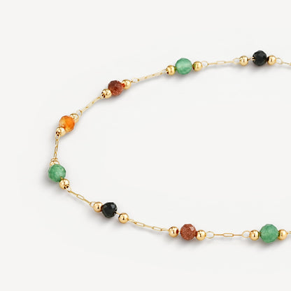 MEVECCO Gold Bracelet for Women 18K Gold Plated Colorful Agate Stone Custom Handmade Mixed Beaded Charm Chain Bracelet Stack Jewelry Gifts